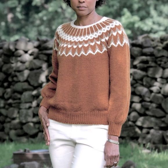 Vintage Classic Yoke Print Beaded Sweater Fair Isle Wool Mhair Pullover Medium - Picture 7 of 7